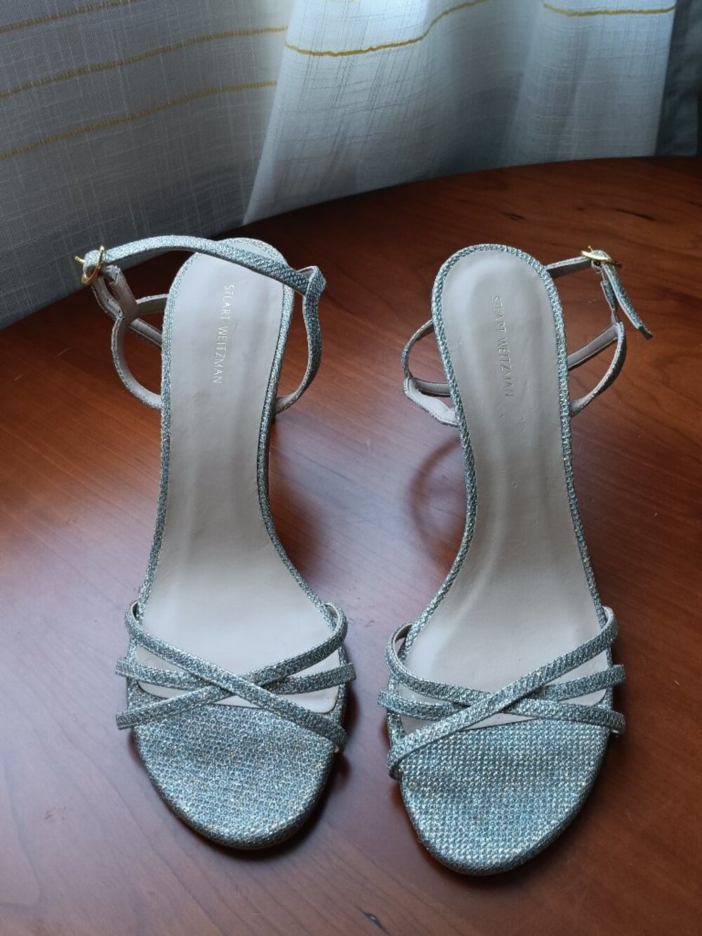 NWT Stuart Weitzman Starla Platinum Metallic 4-inch Heel Sandal Size 10